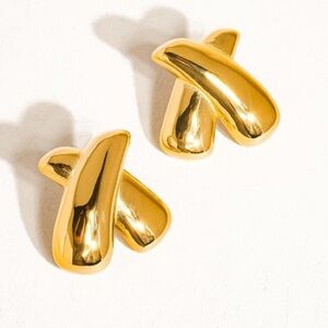 18K Gold X Shape Statement Stud Earrings (1202)